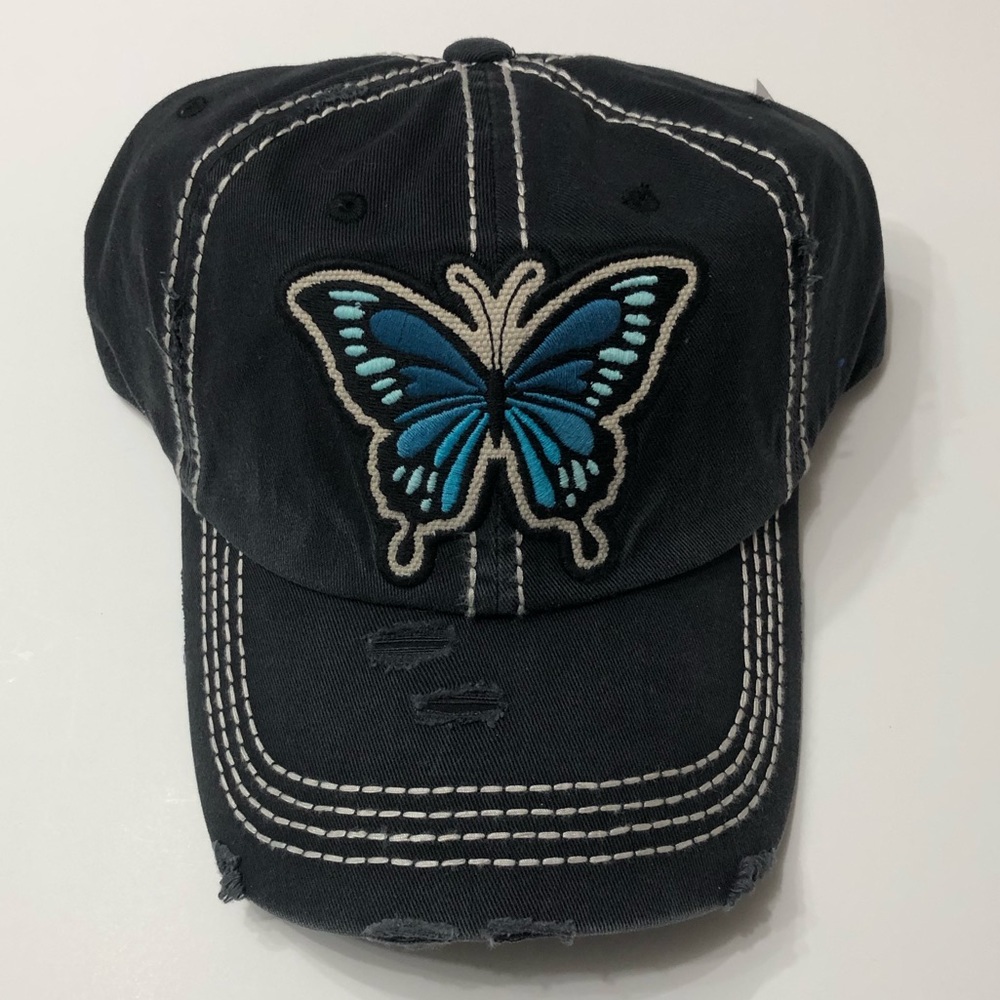 Womens distressed butterfly baseball cap